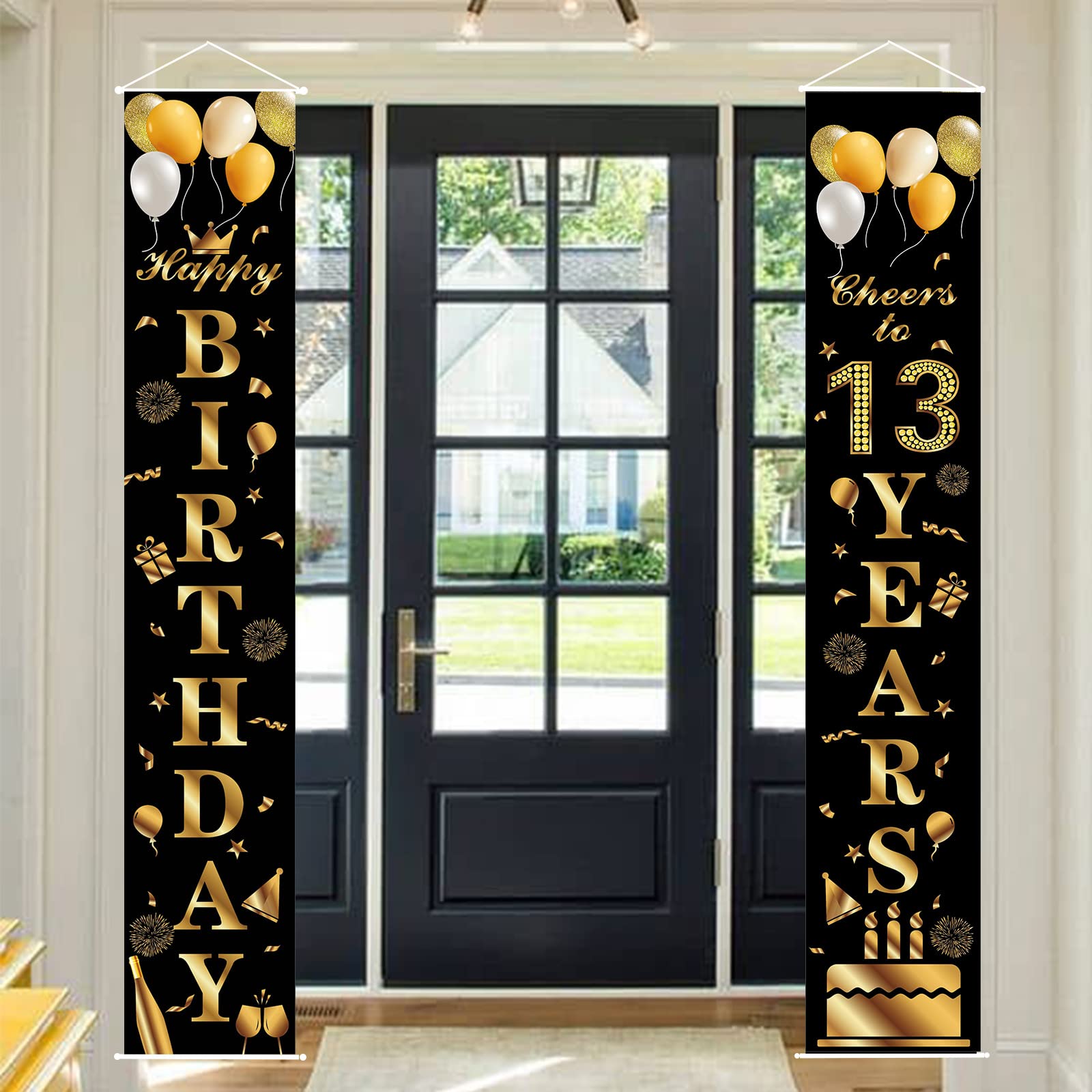 Happy 13th Birthday Door Banner Party Decorations,Black Gold Fabric 13th Birthday Door Porch Sign Banner for boys Girls Women Men 13 Years Old BirthdayParty Indoor Outdoor Decor Supplies