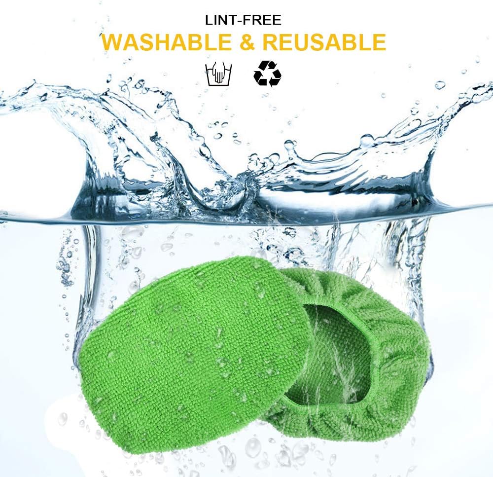 eFuncar Car Care Microfiber Cloths for Windshield Cleaning Tool, Windshield Cleanner Wand Replaceable Glass Cleaning Bonnets, Interior Auto Window Cleaner Washing Pads, Fit 5”, Green, 5 Pack: Automotive