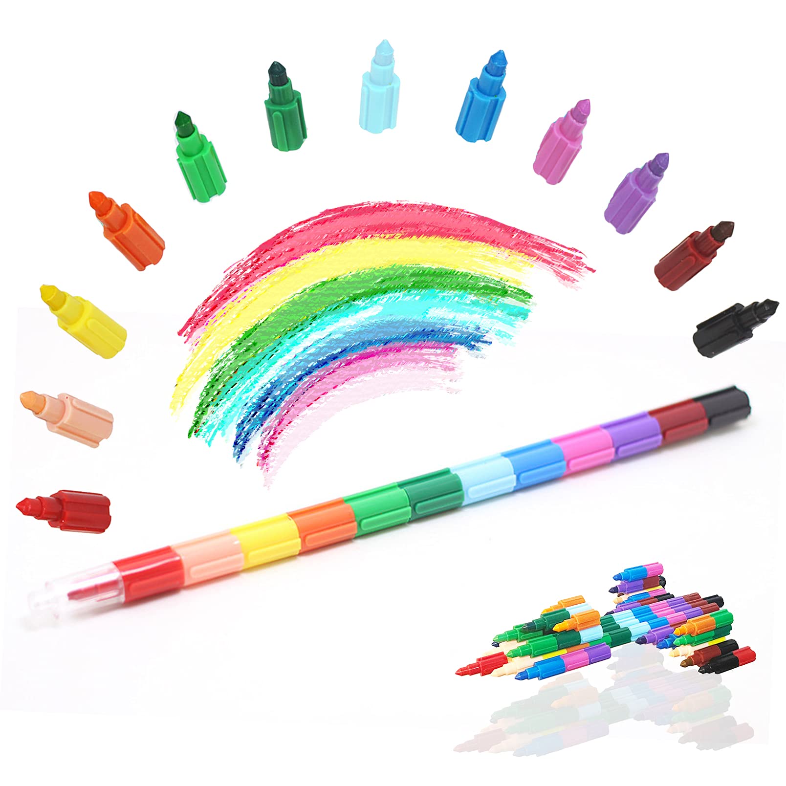 ICEPAPA, 30 PCS Crayons for Kids, Stacked Colouring Crayons, Perfect as Party Bags Fillers, Stocking Fillers Kids Birthday Parties, Gifts for Children and Party Favours(12 colors in 1)