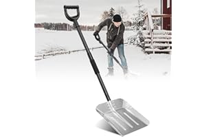 WEFAITH Metal Snow Shovel for Driveway - Heavy Duty Ergonomic Snow Shovels for Snow Ice Removal - 48" Long Handle X 13.3" Wide Blade,Large Scoop - Portable Square Snow Shovel for Car