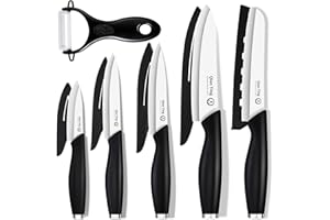 Ceramic Knife Set - Ceramic Knives Set for Kitchen, Ceramic Kitchen Knives with Covers, 6" Bread Knife 6" Chef Knife 5" Utili