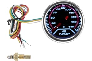HOPESPANNER Oil Temp Temperature Gauge Meter Kit Grey Engine Temp Gauge 2" 52mm White 40Degrees Celsius-150Degrees Celsius