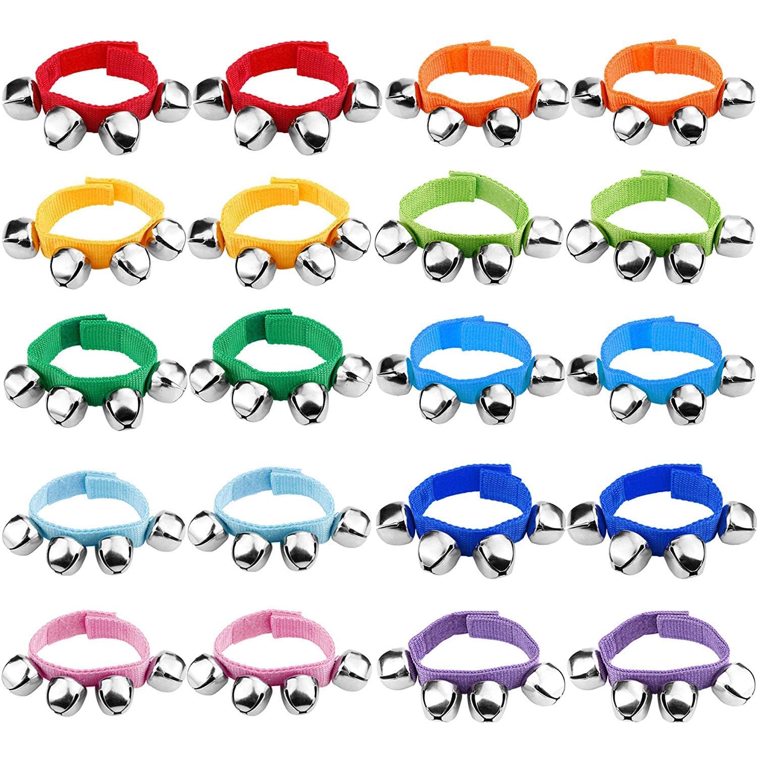 Augshy Jingle Bells, 20 packs Christmas Wrist Jingle Bells, 10 Colors Christmas Hand Bells Classroom Music Jingle Bell for Party Favors