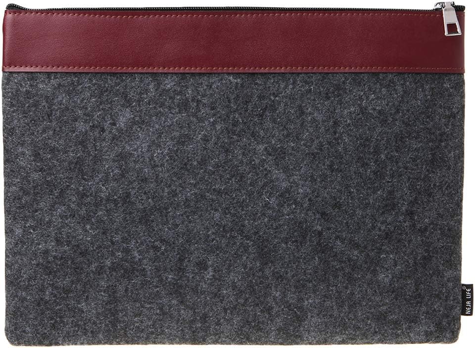 Lisanl Portable Wool Felt Zipper Document Bag Portfolio A4 File Folder for Office School Stationery Supplies