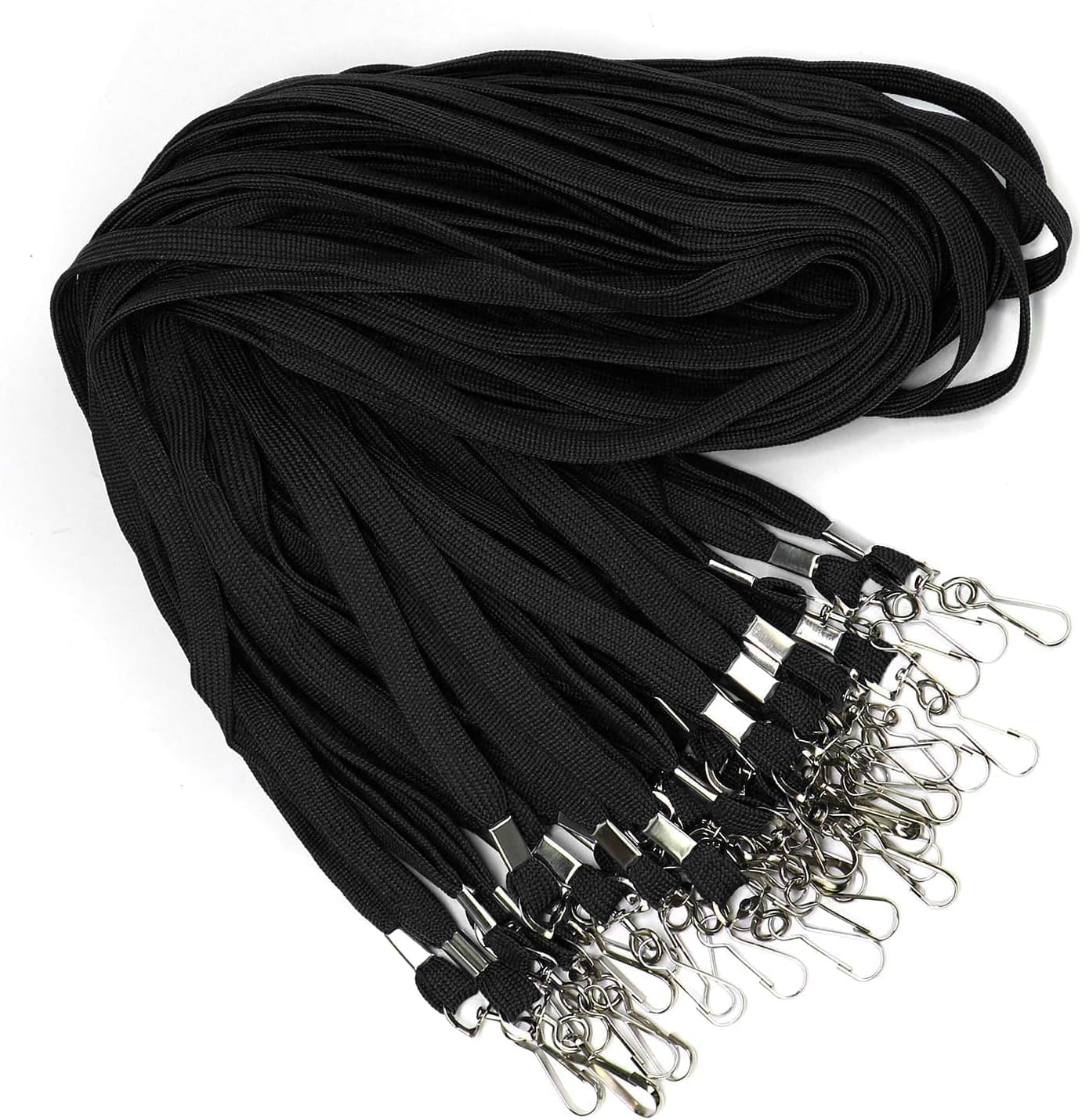Malloom 100 Pieces Black Lanyards Bulk, Premium Neck Lanyards with Swivel Hook Clips, Flat Neck Straps for ID Name Badge Holder Office School (Black)