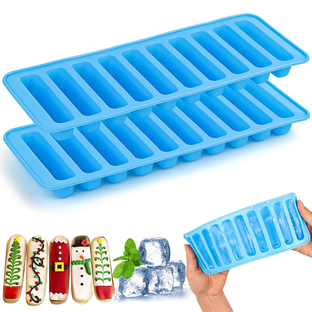 Byffoer Silicone Mould, 2 Pieces Cereal Bar Stollen Baking Mold Ice Cube Trays, Blue, 20 Studs