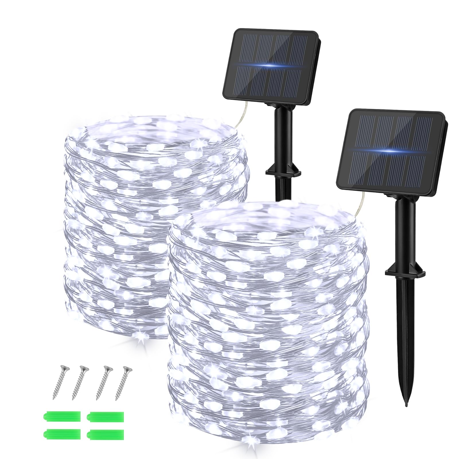 Dalugo Solar String Lights - 12M/40Ft 120 LED Copper Wire Outdoor Lights With 8 Modes, Waterproof for Garden, Tree, Party, Wedding, Christmas (Cool White)
