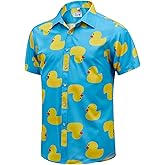 EUOW Easter Button Up Shirt for Men Fun Chick Printed Casual Short Sleeve Hawaiian Tropical Beach Shirts