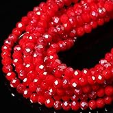 5 Strands 3mm AB Red Color Half Plated Faceted Rondelle Beads, Songxi Glass Beads for Keychain Making Necklace Earring Jewelry Making for Gemstone DIY Craft Supplies