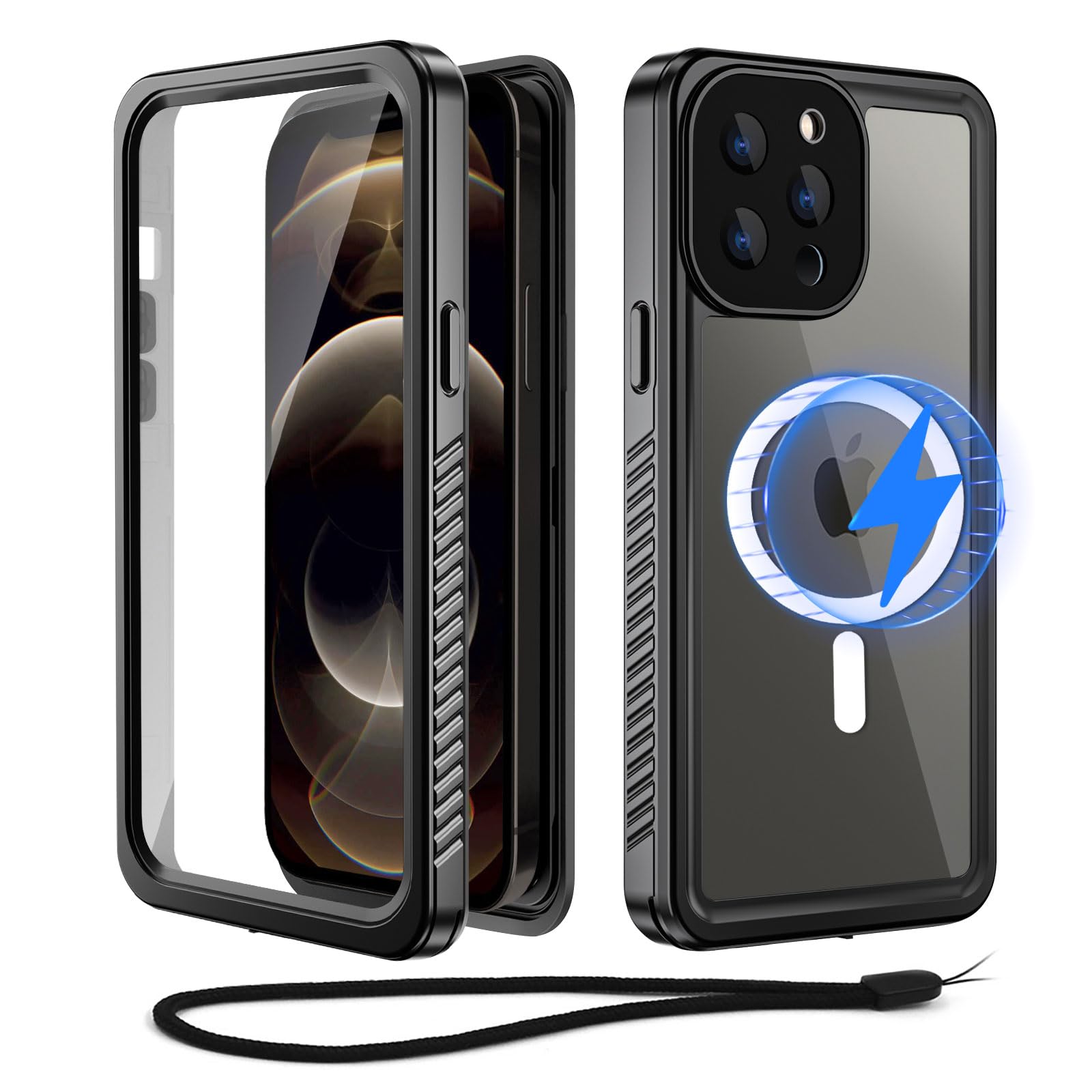 Beeasy for iPhone 12 Pro Case IP68 Waterproof, Compatible with MagSafe, 360 Full Body Heavy Duty Cover with Built-in Screen Protector, Shockproof, Dustproof, Magnetic Protective Phone Case, Black — image 1