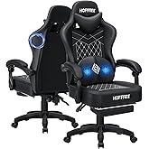 HOFFREE Gaming Chair with Speakers Massage Computer Gaming Chairs for Adults Reclining Bluetooth Game Chairs with Pocket Spring Cushion Video Game Chair with Footrest Computer Office Desk Chair Black