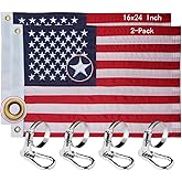 2 Pack 16x24 Inch American Flags for Boat – Heavy Duty 210D Nylon Embroidered USA Flags with 4 Flag Pole Kits, Small Marine Flag for Outdoor, ATV, Golf Cart, Mailbox, Independence Day (2 Pcs 16x24 Inch)