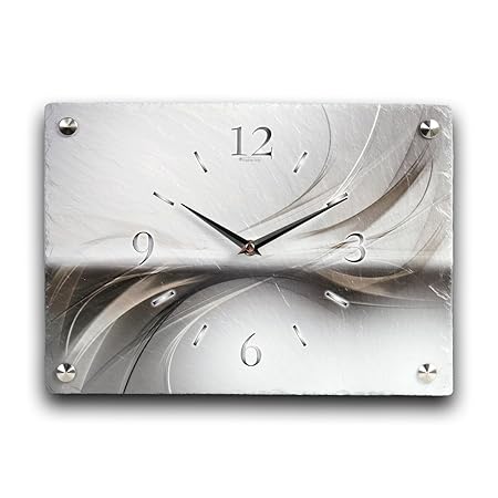 Kreative Feder Abstrakt Wüstenwind Luxus Designer Wanduhr Funkuhr aus Schiefer *Made in Germany leise ohne Ticken WS122FL