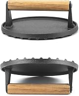 QWORK Burger Press Cast Iron with Wooden Handle 17.5cm view 2