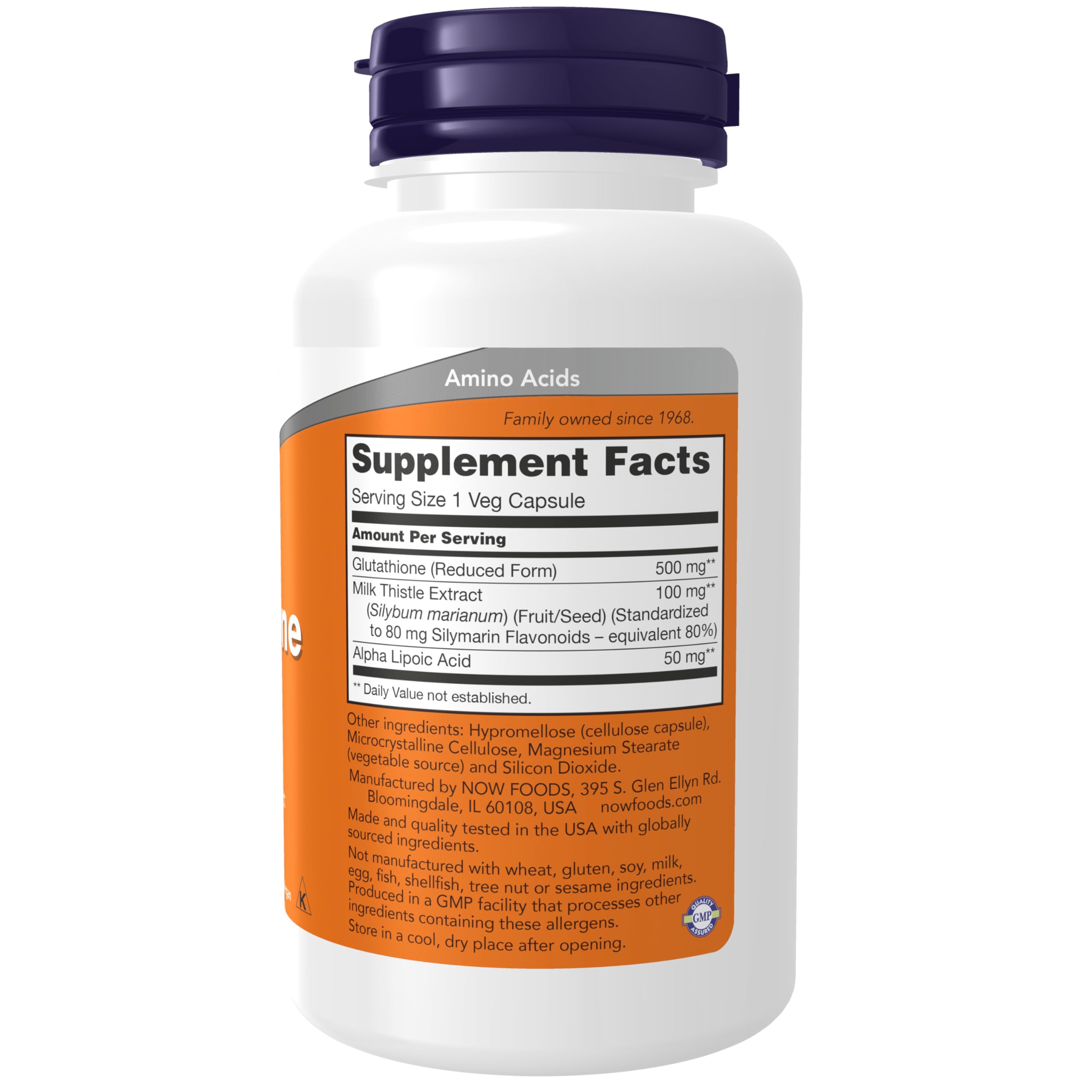 NOW Foods Supplements, Glutathione 500 mg, With Milk Thistle Extract & Alpha Lipoic Acid, Free Radical Neutralizer*, 60 Veg Capsules