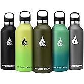 HYDRO CELL Stainless Steel Water Bottle with Straw & 2 Standard Mouth Lids (32oz 24oz 20oz 16oz) Keeps Liquids Hot or Cold w/Double Wall Vacuum Insulated Leak Proof Sport Design (Army 32oz)