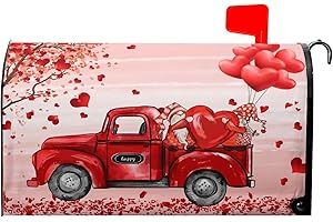 GRANBEY Valentine's Day Mailbox Covers Magnetic Red Pickup Truck Love Heart Mailbox Cover Sweet Valentines Day Gnome Mailbox Covers Magnetic Standard Size 25.5x21 Inch for Home Outdoor Garden Decorations