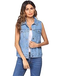 Chainscroll Women's Buttoned Washed Denim Vest