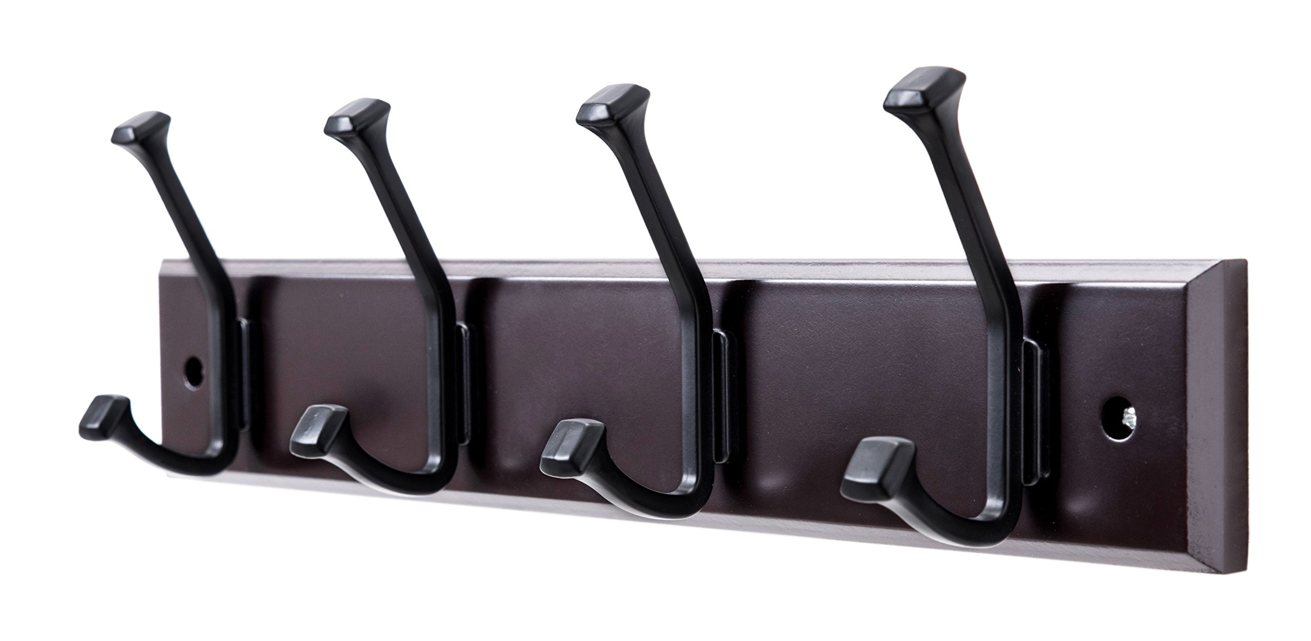 Finnhomy Wooden Coat Hooks Wall Hooks 4 Dual Hooks 16Inch Rail/Pilltop Rack Long Coat Rack for