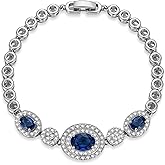 Irideket Blue Chain Bracelet for Women, Silver Chain Bracelet with Blue Rhinestone Accents, Sapphire Jewelry Inspired, Dainty Link Bracelet for Women for Girlfriend Gift