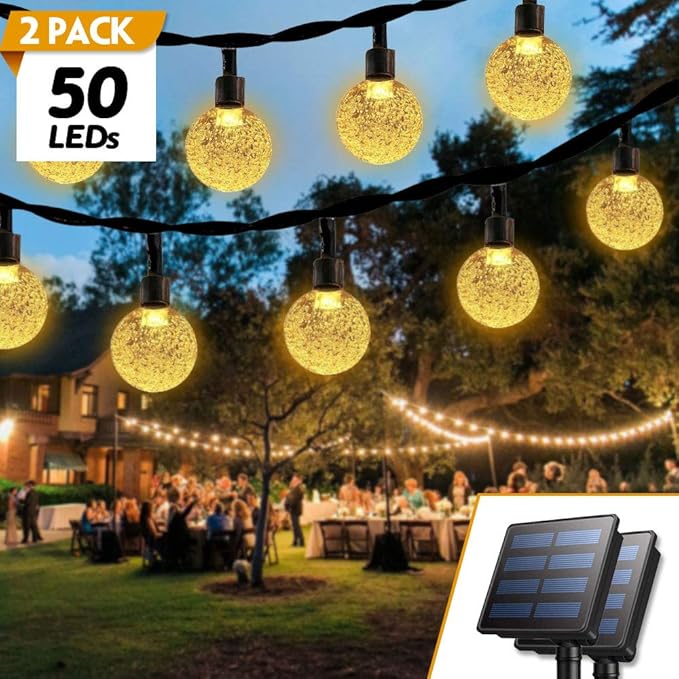Solar Fairy String Lights Outdoor, 2 Sets 50 LED Solar Fairy Garden