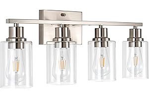 FILIMITIY 4-Light Bathroom Light Fixtures, Brushed Nickel Vanity Light with Clear Glass Shade, Modern Wall Sconce for Mirror Bedroom Hallway Farmhouse Kitchen