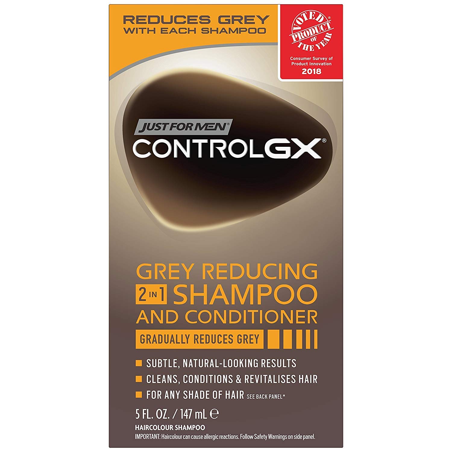 Just For Men Control Gx 2-In-1 5 Ounce Shampoo+Conditioner Grey Reducing (147ml) (3 Pack)