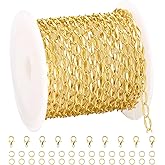 16ft Jewelry Making Chains Gold Plated Lip Chains Bulk on Spool with Lobster Clasps and Jump Rings Bulk for Women and Men DIY