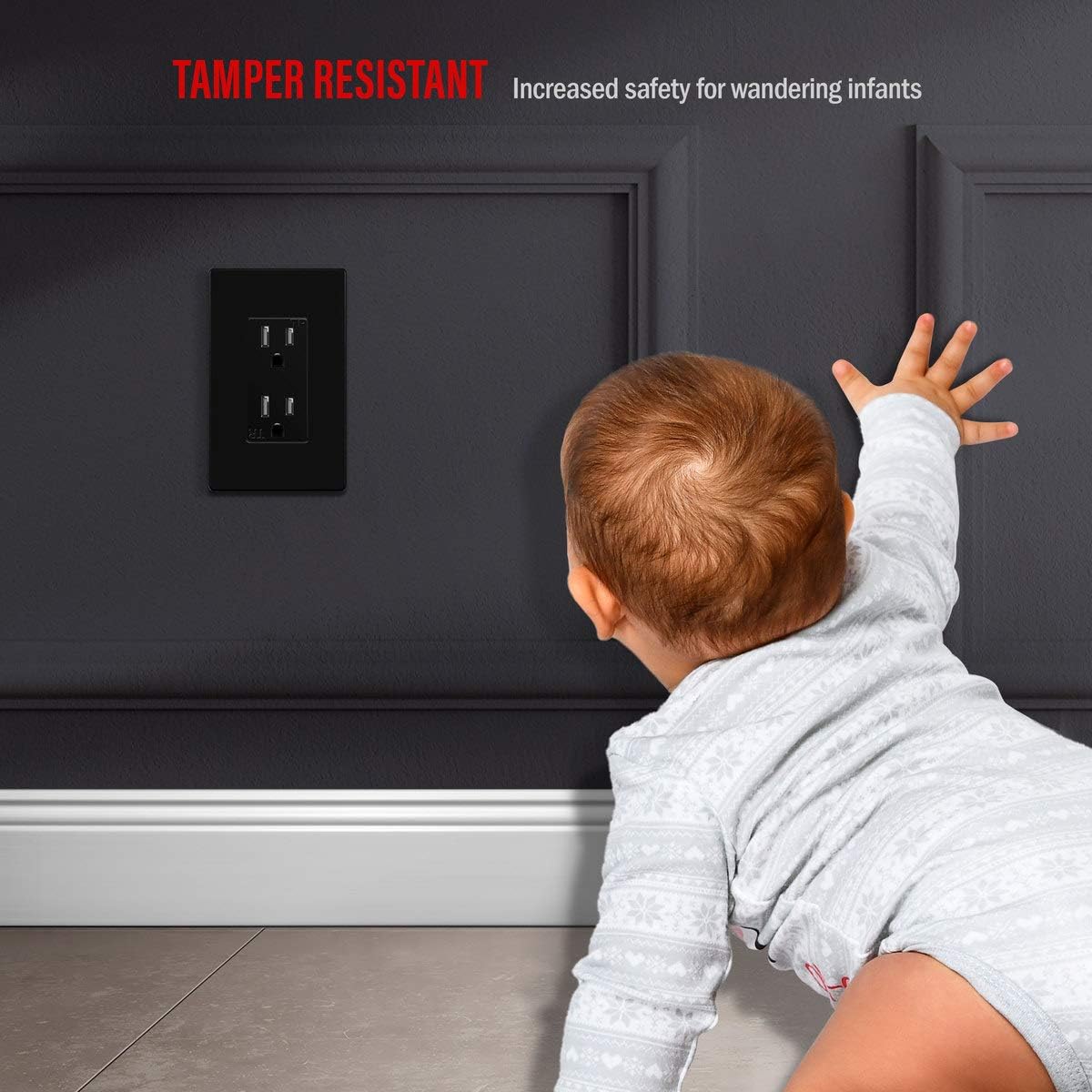 ENERLITES Screwless Decorator Wall Plate Child Safe Outlet Cover, Size 1-Gang 4.68" H x 2.93" L, Unbreakable Polycarbonate Thermoplastic, SI8831-BK-10PCS, Black (10 Pack) - - 