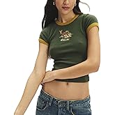 Women Graphic Baby Tees Y2K Teens Girl Cute Short Sleeve Shirt Vintage Slim Fit Crop Top 90s Aesthetic Tee Streetwear