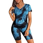WIHOLL Two Piece Outfits for Women Short Sleeve V Neck Biker Shorts Set 2026
