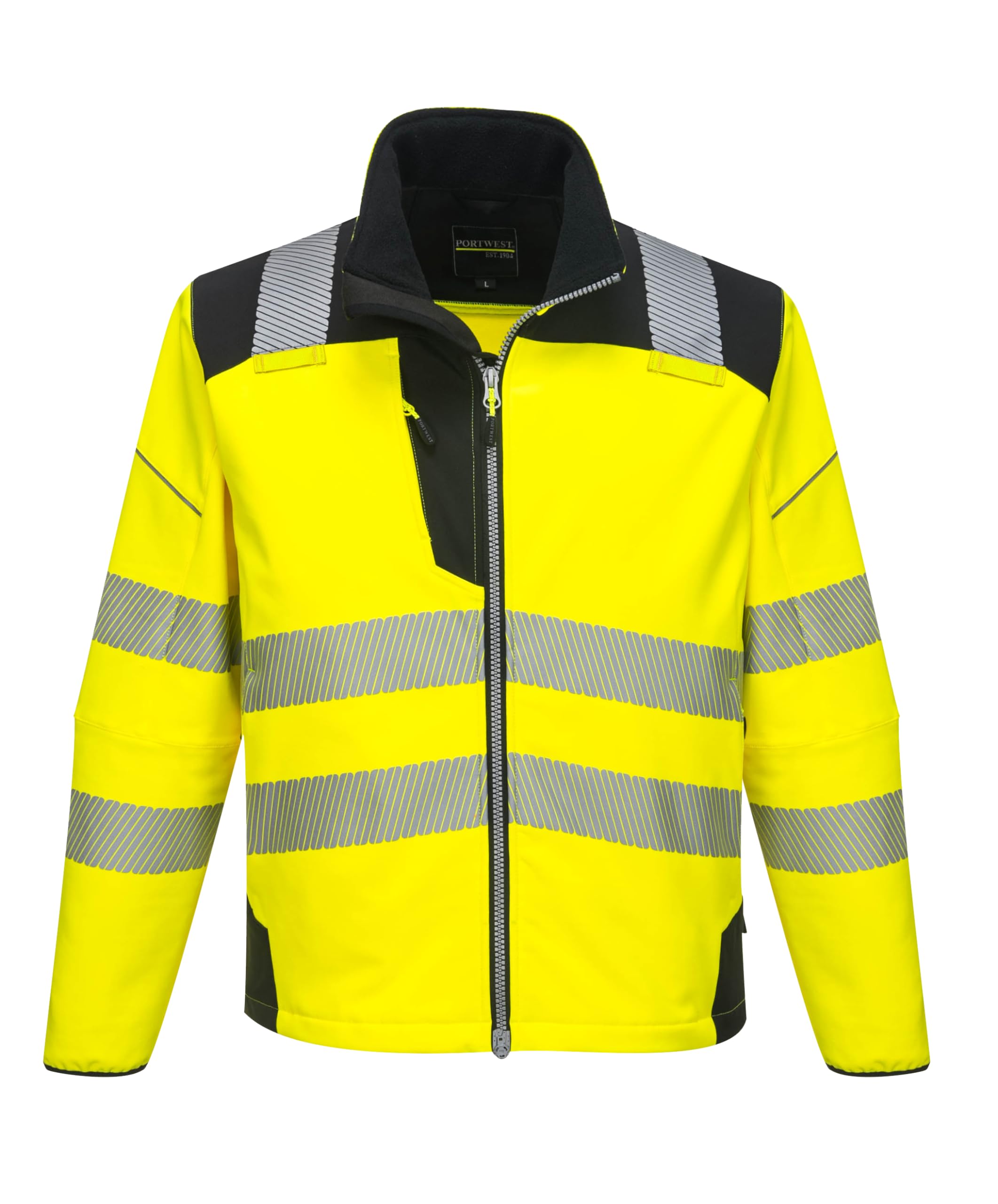 Portwest T402 Men's PW3 Hi Vis Safety Jacket - Windproof Water Resistant High Visibility Reflective Softshell Jacket Yellow/Black, 4X-Large