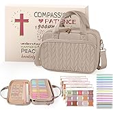 Bible Cover Case for Women, Large Bible Bag with Study Supplies, Bible Journaling Kit with Highlighters and Pens No Bleed, Christian Gift for Women (Shoulder Strap, Smokey Taupe)