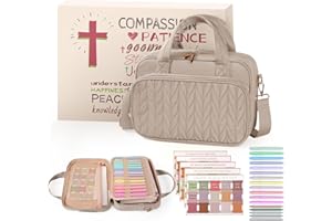BELLAHOLD Bible Cover Case for Women, Large Bible Bag with Study Supplies, Bible Journaling Kit with Highlighters and Pens No Bleed, Christian Gift for Women (Shoulder Strap, Smokey Taupe)