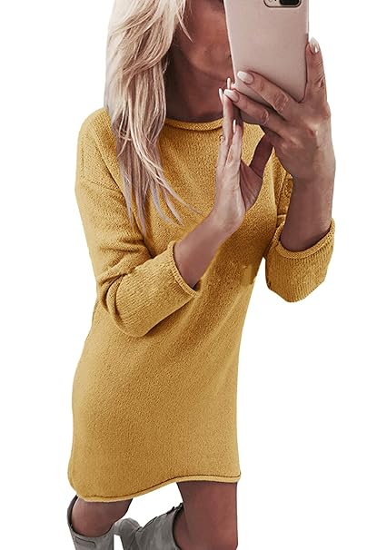 Yidarton Winter Damen Pullover Sweater Strickkleid Warm Elegant Langarm Strickpullover Lang