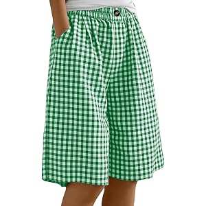 Aymnlox Wide Leg Shorts for Women Gingham Cotton High Waisted Half Short Pants with Pockets Casual Summer Beach Outfits