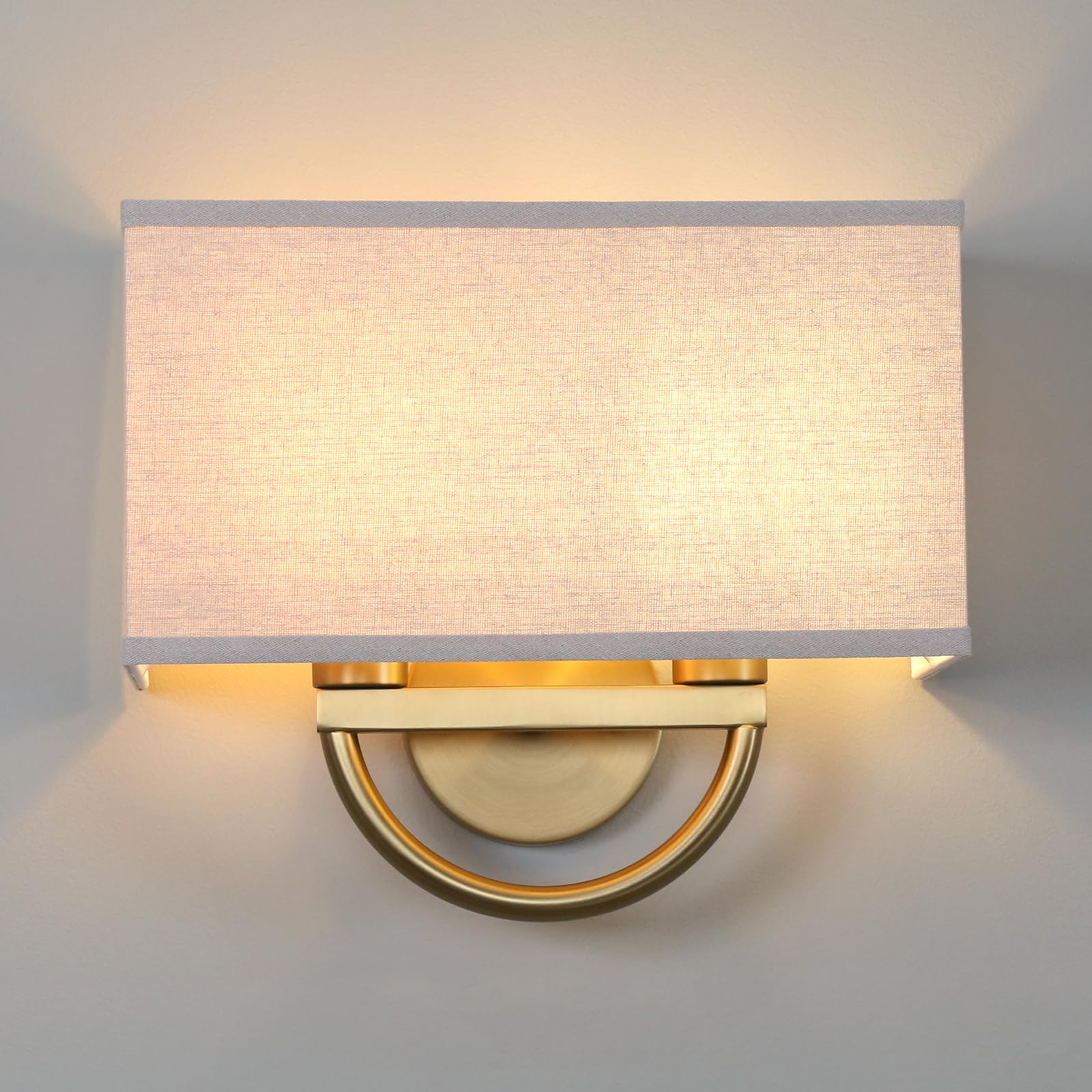 Photo 1 of Yosoan Linen Fabric Cloth Boho Gold Brass Wall Sconce Stairwell Fixture Light, 2-Light Indoor Hardwired Dual Vanity Wall Mount Vintage Antique Metal Base Lights Square Fabric Shade for Bedside Hallway