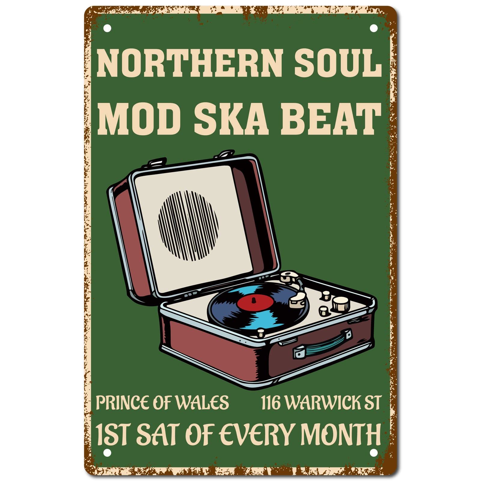 CREATCABIN Northern Soul Mod Ska Beat Metal Tin Sign Vintage Wall Art Decor House Plaque Poster for Home Bar Pub Garden Kitchen Coffee Garage Decoration 12 x 8 Inch — image 1