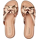 Luoika Women's Wide Width Flat Slides Sandals, Slip on Slide Sandal Casual Comfortable Summer Beach Shoes for Women.