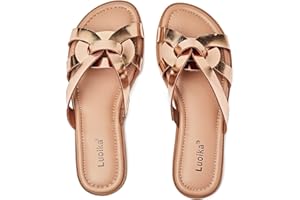 Luoika Women's Wide Width Flat Slides Sandals, Slip on Slide Sandal Casual Comfortable Summer Beach Shoes for Women.
