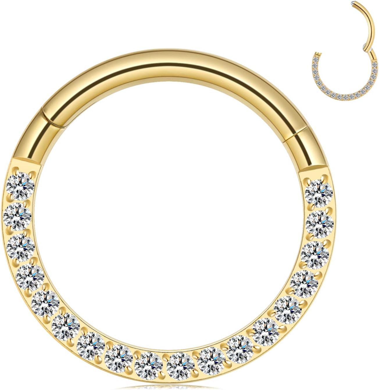 CICIMOTO Opal CZ Nose Ring Septum Hoop, 16G Surgical Steel Cartilage Earring Hoop Hinged Segment Ring Septum Clicker Daith Helix Tragus Conch Piercing Jewelry B-Mosaic&Gold
