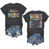 Around The World Shirt Women Magic World Tour 1982 Graphic Tee Funny Traveler Vacation Short Sleeve Top
