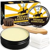 Feilove Saddle Soap for Leather – All-Natural 3-in-1 Leather Cleaner & Conditioner Kit with Horsehair Brush & Cloth – For Boots, Bags, Saddles, Car Interiors, Shoes 3.52oz