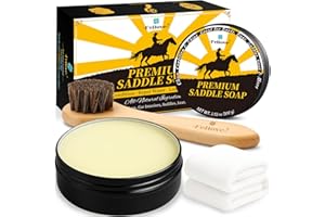 Saddle Soap for Leather – All-Natural 3-in-1 Leather Cleaner & Conditioner Kit with Horsehair Brush & Cloth – For Boots, Bags