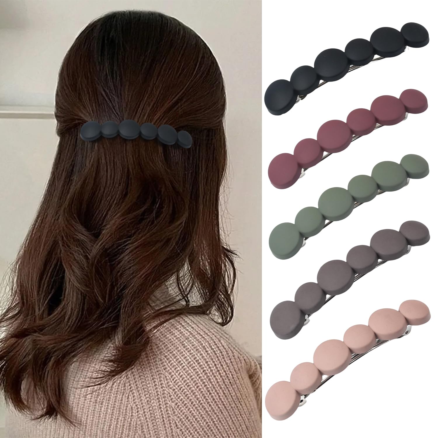 5Pcs Matte French Hair Barrettes for Women - Small Elegant Hair Clips & Slides, Secure Hold for Thick/Fine Hair (Black, Brown, Khaki, Green, Red)