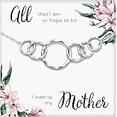 HOPE LOVE SHINE Mother Gift from Son - Mom and Son Necklace, Jewelry 17+2", Sterling Silver, 6 Interlocking Rings