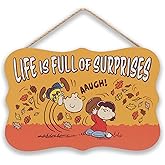 Peanuts Life Is Full of Surprises Hanging Wood Wall Decor - Fun Charlie Brown Sign for Fall Decor