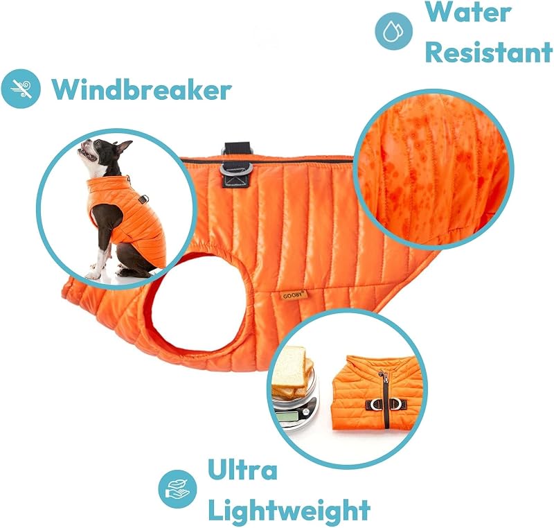 Puffer Weste Hundejacke – Türkis, Groß – Ultra Dünn Reißverschluss Windbreaker mit Dual D Ring Leine – Wasserabweisend Kleiner Hund Pullover Mantel – Hundekleidung für Kleine Hunde Junge oder