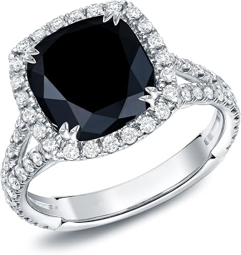 18k White Gold Cushion Cut Black Diamond Halo Engagement Ring 3 1