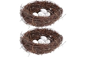 PRETYZOOM Easter Bird Nest Decoration Set - 2pcs Simulation Rattan Bird Nest with 10 Foam Eggs, DIY Craft Kit for Home Decor, Party, and Arts